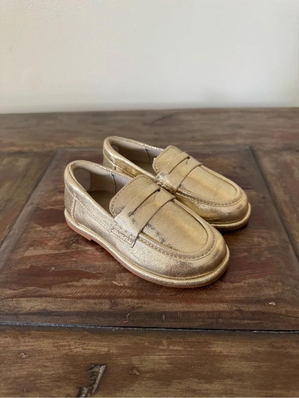 ZARA gold metallic shiny faux leather loafers slip-on shoes toddler girls size 7